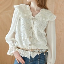 마쟈 [MAXZA]러플 카라 아일렛 레이스 쉬폰 블라우스