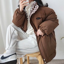 주니어 레터투 체크 오버핏 패딩 초등학생 중학생 고등학생