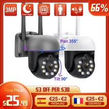 무선 원격 cctv techage 1080p 3mp ip 카메라 보안 wifi ptz 카메라 야외 양방향 오디오 컬러 야간 투시경 자동 추적 비디오자가 초간편 셀프설치, 흰색 3mp 64g 카드, 영국 플러그