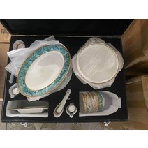 회접시 유럽 유약 뼈 도자기 식기 세트 58 헤드 세라믹 서양 접시 그릇 스푼 커피, [02] Light blue 58 PCS