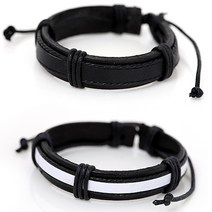 [엠스타일] 원라인가죽 팔찌 패션 기획상품 남녀공용 가죽 끈 염주 레이어드 보헤미안