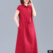 가바바 여성 셔츠원피스 허리 스트링으로 편하게 카라넥 심플 롱원피스 G53939