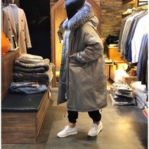 어썸블랑 빅사이즈 천연 라쿤퍼 오리털라쿤 롱패딩야상