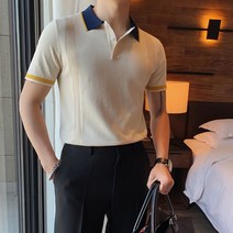 일루소 하프 오픈 카라 반팔 니트 티셔츠