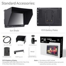 Feelworld-FW759 카메라 필드 DSLR 비디오 모니터 7 인치 1280x800 피킹 포커스 포함 HD LCD BMPCC 캐논 소니 쇼팅용, Standard Accessories