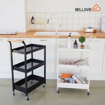 벨로비 철제 이동식 카트 손잡이 트롤리 정리함 블랙, 단품