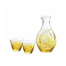 도요사사키 미즈노 아야 냉주 세트 오렌지 카라페 300ml + 잔 80ml 일본 니혼슈 글라스, 카라페 300ml×1·술잔 80ml×2_오렌지 |