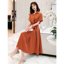 디자인 감각 프렌치 미니 셔츠 원피스 통근 고급감 롱 스커트 날씬해 보이는 스커트