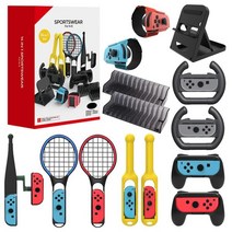 Nintendo Switch용 Aedcbaide 14 in 1 스위치 스포츠 액세서리 세트 골프 클럽/배드민턴 테니스 라켓/조절 가능한 손목 밴드 및 다리 스트랩/조이콘 마리오용