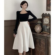바스락스커트 중간 길이 화이트 스커트 가을 새로운 높은 허리 우아한 A 라인 스커트 슬리밍 작은 다목적 패션