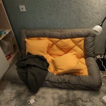 2인용미니쇼파 2인소파 미니소파 게으른 소파 다다미 침대 접는 발코니 레저 바닥 작은 아파트 싱글 더블 침실 의자 그물 빨간색, 문록 그레이 + 브라이트 옐로우 스탠다드 모델(베개 2