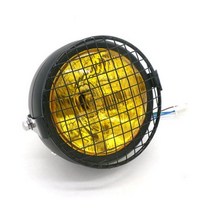 혼다 CG125 오토바이 레트로 블랙 메탈 그리드 35W 할로겐 프론트 헤드 라이트 램프 키트 GN125 할리 카페 레이서 혼다용, Yellow lens