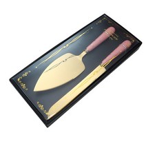 스톤 세라믹 핸들 스테인레스 스틸 케이크 삽 킹 도구 버터 나이프 피자 삽 치즈 삽 선물 상자 세트, 2, 2