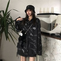 데일리 화이트 난방 흰 셔츠 흰남방 오피스룩 와이셔츠 NiceMi 한자 블라우스 고딕 검은 글자 옷 빈티지 여름 탑 큰 사이즈 커플
