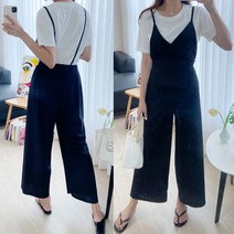 여성 빅사이즈 밴딩 와이드 끈 나시 점프수트