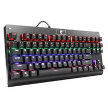e원소 메카니컬식 게이밍 키보드 적축 항간섭 안티 고스트 키 레인보우 LED 백라이트 첨부 USB 유선 영어 배열 87 키 방수 기능 첨부 LOL 게임 전용 키보드 (적축 블랙)