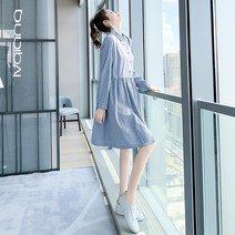 투웨이 블루 스트라이프 봄 가을 와이드 루즈핏 미니 원피스 셔츠 명품 스타일 20 30 40 대 미시룩 데이트룩