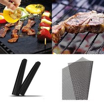 BUDDYDOG 반영구 BBQ 바베큐 그릴 메쉬 매트 재사용 숯불구이 타지않는시트 고기 불판 야외 그릴 그물망, 그릴 매트 (메쉬형) 블랙 1+1