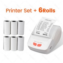 미니 프린트 블루투스 휴대용 무선 감열식 안드로이드 모바일 58mm 영수증 티켓 지폐 인쇄 용지 롤 소형, 03 WH Add 6Rolls_01 EU 플러그