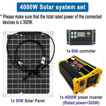태양광발전기 태양열 6000w 4000w 전원 인버터 12v 50w 태양 전지 패널 60a 컨트롤러 비상 배터리 충전기 범용 소켓, 4000w 세트, 12v  220v