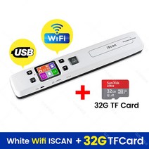 북스캔 책스캔 휴대용 미니 ISCAN 책 문서 이미지 스캐너 리더 A4 크기 JPG PDF Formate LCD 디스플레, 12 White Wifi 32G