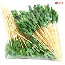 100 PC 4.7 인치 대나무 칵테일 수제 자연 파티 이쑤시개 장식 친환경 전채 꼬치 꼬치, 녹색, 선인장