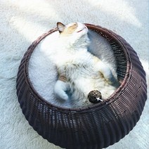 강아지 고양이 인테리어 라탄하우스 숨숨집 동굴집 방석 쇼파 반려묘 사계절 깔개 사육장 사계절 만능 밀폐형 겨울 보온 빨수있는 모조 등나무 집 집 용품 3, 아이스 네스트 라지 캣앤독 유니버셜, L-대형