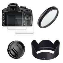 49mm UV 필터 + EW53 렌즈 후드 + 캡 + 2x 유리 화면 보호기 캐논 EOS M10 M50 M100 M200 M6 마크 II 15 45mm 렌즈|Camera Fil, 1개