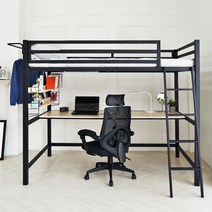 코모드i 올인원 스퀘어 책상형 벙커침대 슈퍼싱글 + 13cm포켓천연라텍스매트 포함, 블랙