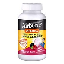 Airborne 1000mg 비타민 C 츄어블 정제 아연 강력한 항산화제 A E 함유 면역 지원 보충제 - 200 감귤류 맛, 말린 씨앗, 116개(1팩)