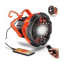 LED 랜턴이 있는 텐트용 캠핑 팬 USB 충전식 팬 천장 텐트 팬 리모컨 보조 배터리 야외 사무실 침실 바베큐 가정 낚시용 배터리 작동 책상, 주황색.