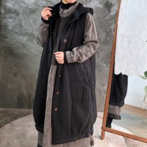 따뜻한 멋스러운 염색 면 빈티지 털 기모 줄 누빔 면 퀼팅 겨울 후드 모자 롱 조끼 이플