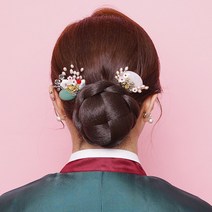 살롱드메리 꽃방울S 가발 가채 가모 한복 혼주 올림머리 똥머리 한복머리장식, 블랙