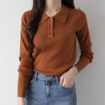 제니트 여성용 데일리룩 베이직 반오픈 긴팔 마유골지 칼라넥 니트 n1925