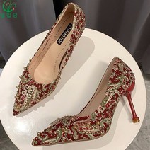 셀럽당 여성용 스터드 스틸레토 힐 웨딩슈즈