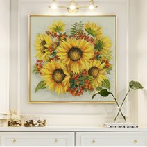 minjing 3D전체DIY 큐빅 보석 십자수세트 dx 북유럽 식당 해바라기 거실 심플 모던 선플라워, 1개, 70*70cm