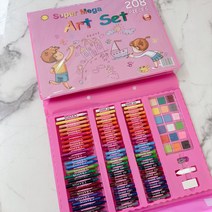 마이랑 208pcs 3단 미술세트 어린이집 유치원 크리스마스 생일 선물 답례품 키즈 크레파스 사인펜 육아 놀이, 핑크