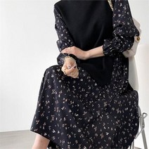 다잇템 여자 시폰 긴팔티 플라워패턴 코디 이지 롱원피스 (7816675)