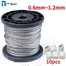 50/100M 0.6mm-1.2mm 직경 7X7 구조물 304 스테인레스 스틸 와이어 로프 alambre 케이블 부드러운 낚시 리프팅 e, 0.6mm 100M