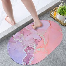 대리석 무늬 규조토 소프트 폼 발매트 타원형 매트 주방 욕실 인테리어 소품 디자인 상품, 핑크