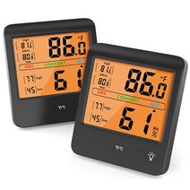 [KJMOPRO 정품]4인치 백라이트 스크린 습도계 실내 온도계 온도 및 습도 실내 온도계 습도 게이지 표시기 홈 오피스 온실 지하실 베이비룸용, 2 Pack, Black, 2Pack