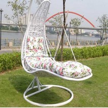 원목그네 큰방석 라탄 행잉체어 등받이 공중의자 매트, 퍼플