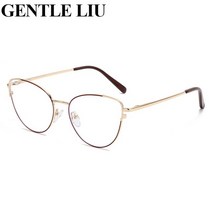 블루레이 플레이어 Cat Eye Anti Blue Light Glasses Women 2022 New Fashion Eyeglasses Frame Ladies Blo, 04 Gold Red_01 With A Bag