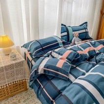 JIUD 이불 커버 스트라이프 침구 세트 플랫 침대 시트 사각형 Pillowcases 홈 침실