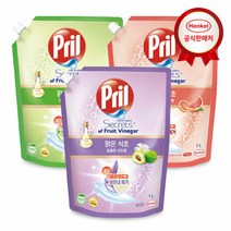 헨켈 [퍼실 300ml 증정] 주방세제 프릴 맑은 식초 1L 3개, 자몽