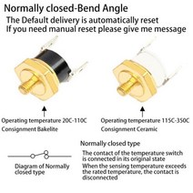 정상 폐쇄 개방형 온도 스위치 나사 캡 보험 퓨즈 마운트 개, NC Bend 1개, 16A, M16 2.0Thread pitch + 90Degree