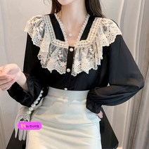 우리봄빛[L-4XL]레이스 빅카라 정장 하객 셔츠 블라우스 65378
