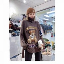 여성 런웨이 스웨터 점퍼 니트 터틀넥 풀오버 곰 만화 아플리케 다이아몬드 페르시 NS508