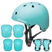 CELOID 아동용 헬멧 패드 세트 조절 가능한 아동용 스케이트보드 자전거 헬멧 무릎 및 팔꿈치 패드 손목 가드 8-14세 청소년 보호 장비 세트 여아 남아 자전거 롤러 스케이팅, M(20.5 -22 / 8 -14years)