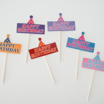 파티픽 생일파티 케이크 꾸미기 장식, 모자레터링픽6종